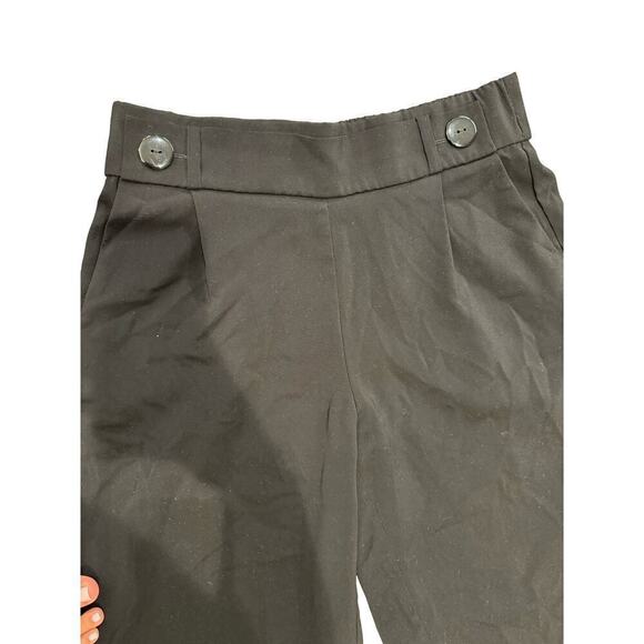 Zara Size Small Wide Leg Pull On Cropped Black Trouser Pants Elastic Waist - Picture 3 of 6